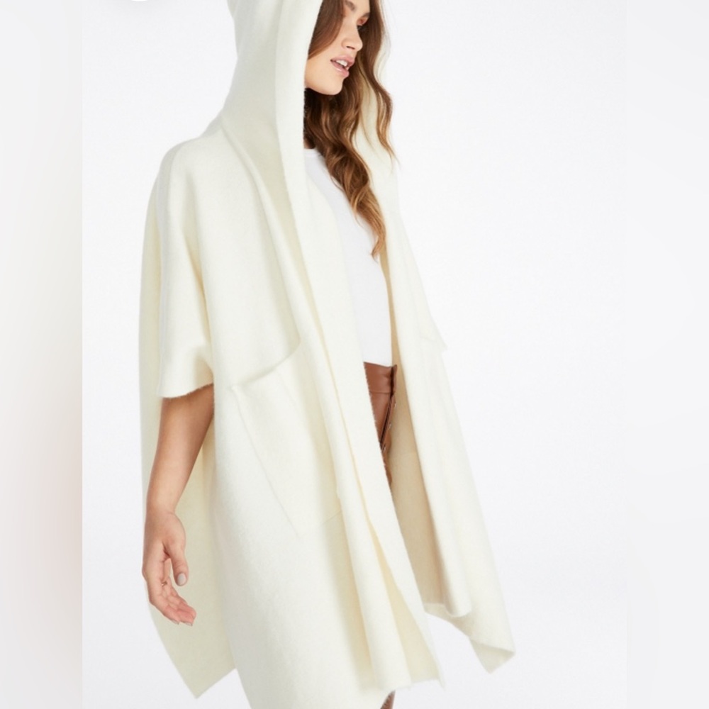 JustFab Cozy Hooded Ruana OS White